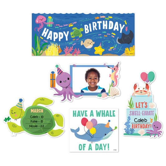 HAPPY BIRTHDAY SEA FRIENDS MINI BULLETIN BOARD 16 PCS