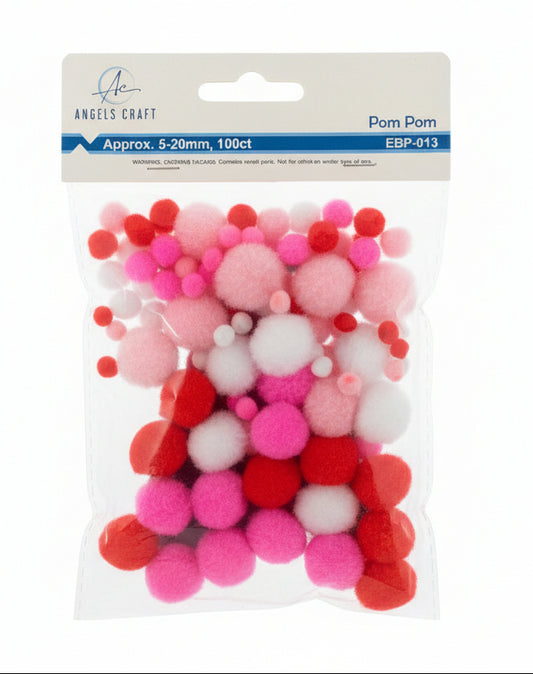Pom-Pom  Asst Colors and Sizes |  Rosa , Rojo Blanco | 5-20m | 10pcs