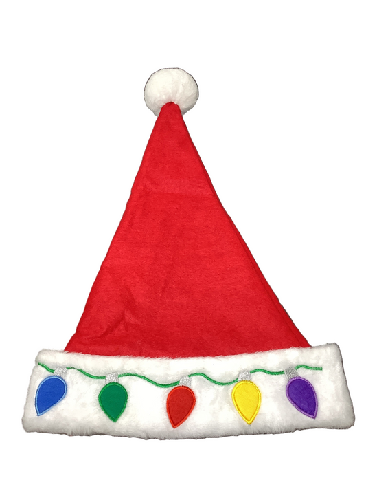 SANTA HAT PLUSH DBL CUFF LIGHTS 45C