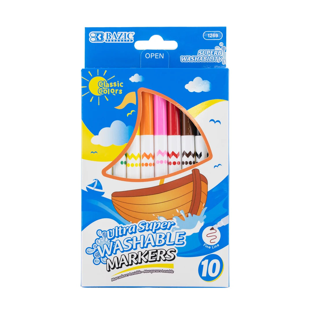 BAZIC | 10 Colors | Fine Line Super Washable Markers