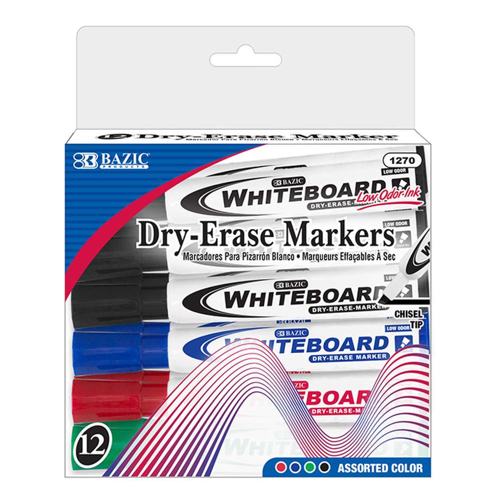 DRY ERASE MARKERS ASST CHISEL PQT.12