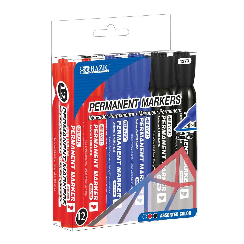 COLOR CHISEL TIP PERMANENT MARKER ASST PQT.12