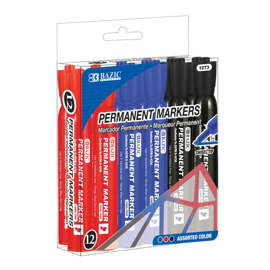 COLOR CHISEL TIP PERMANENT MARKER ASST PQT.12