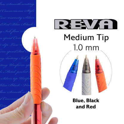 BAZIC Reva Asst. Color Retractable Pen w/Cushion Grip (8/Pack)