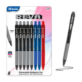 BAZIC Reva Asst. Color Retractable Pen w/Cushion Grip (8/Pack)