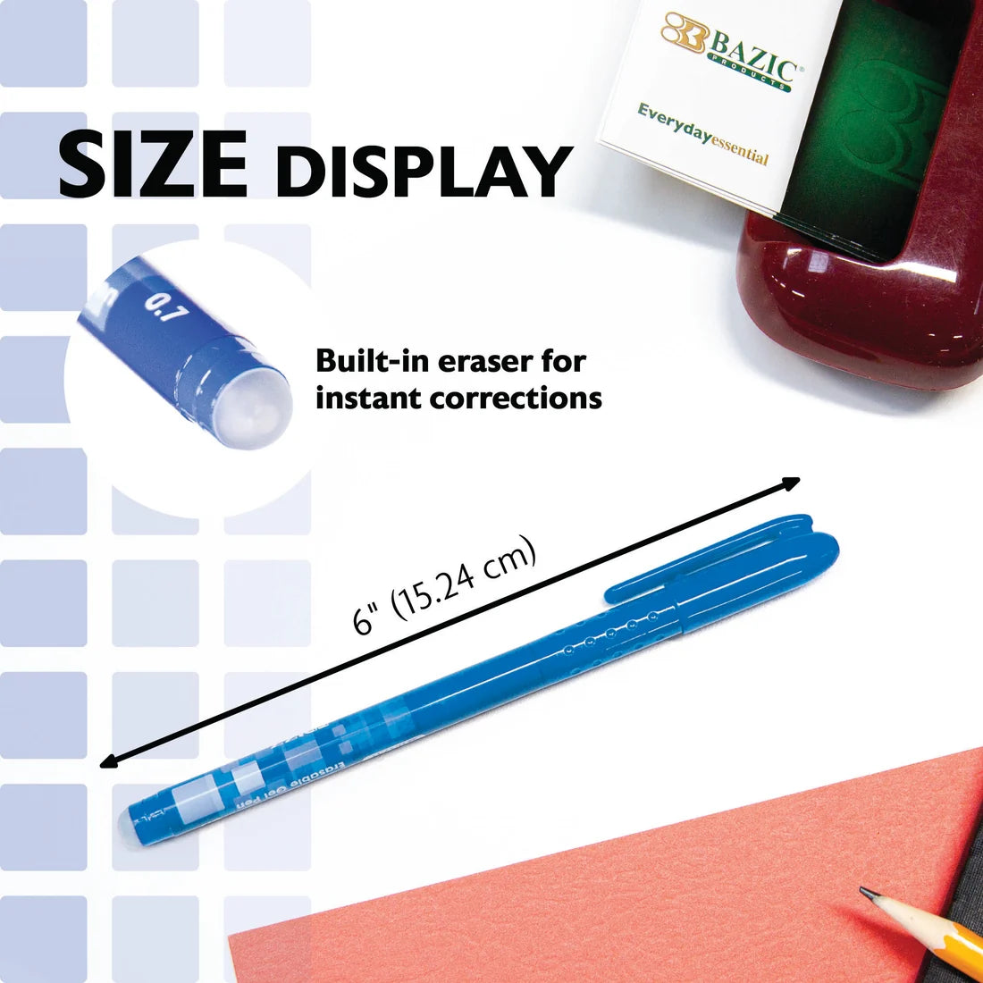 BAZIC Frizz Blue Erasable Gel Pen | 0.7 medium  (2/Pack)