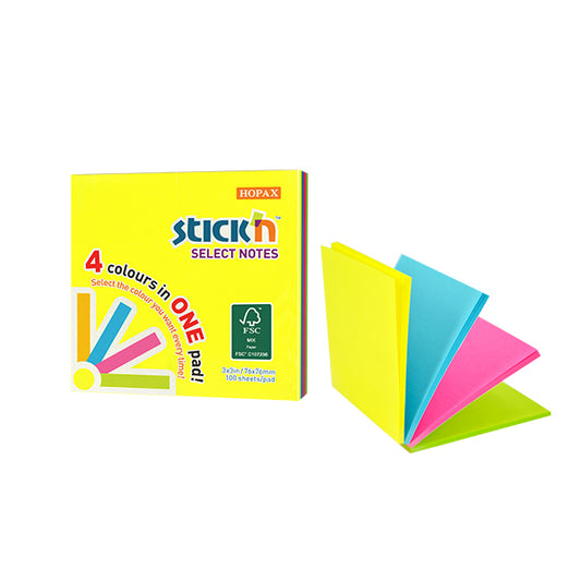 NOTAS MAGIC - NEON 4 COLORES, 3" X 3", 100H