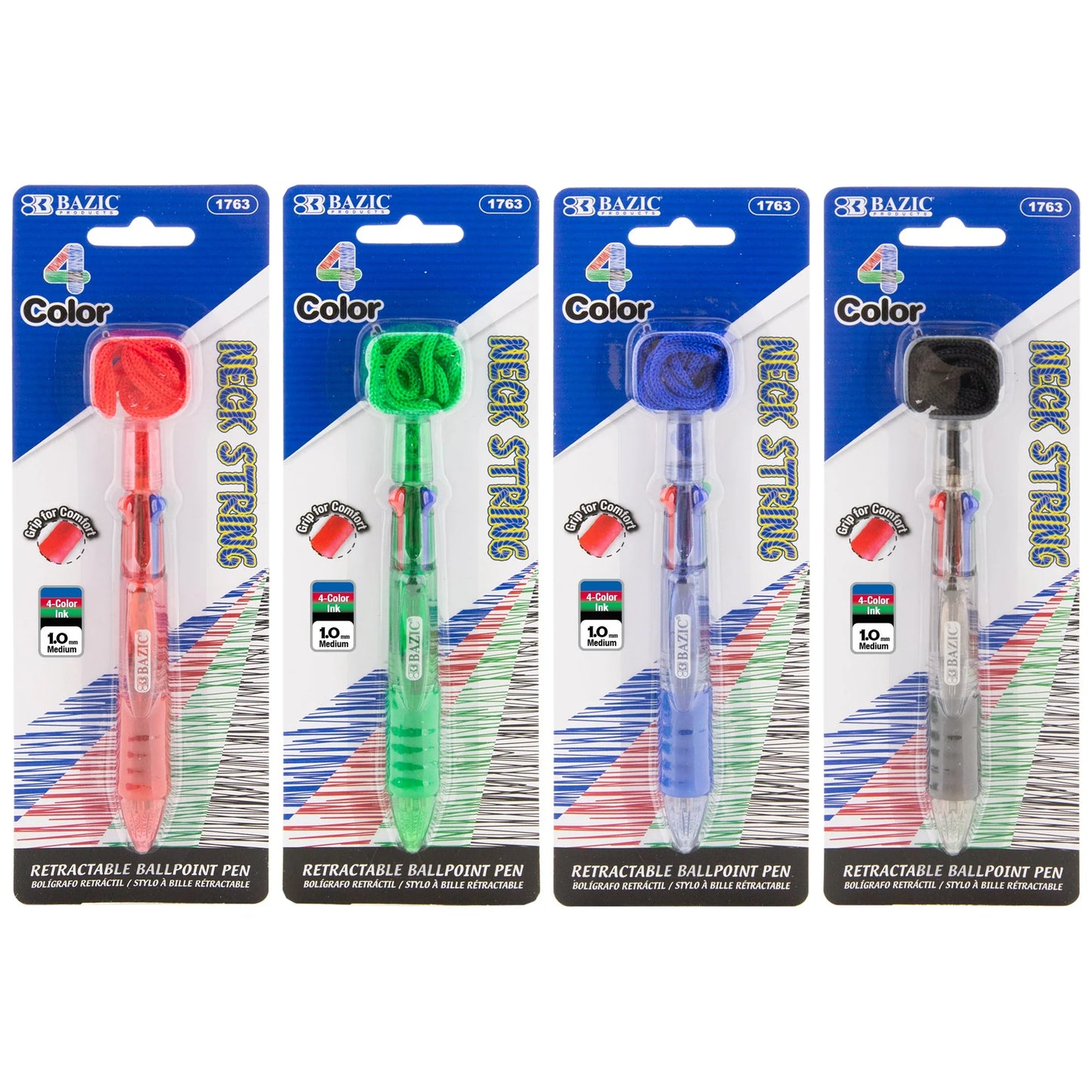 NECK STRING 4 COLORS BALLPOINT RETRACTABLE PQ.2