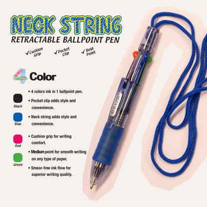 NECK STRING 4 COLORS BALLPOINT RETRACTABLE PQ.2
