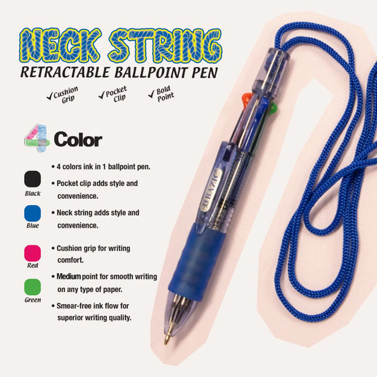NECK STRING 4 COLORS BALLPOINT RETRACTABLE PQ.2
