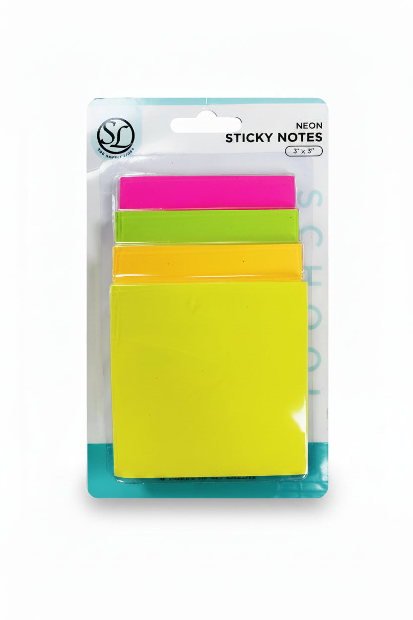 4PK 3x3 NEON STICKY NOTES 50 SHEETS PER PAD