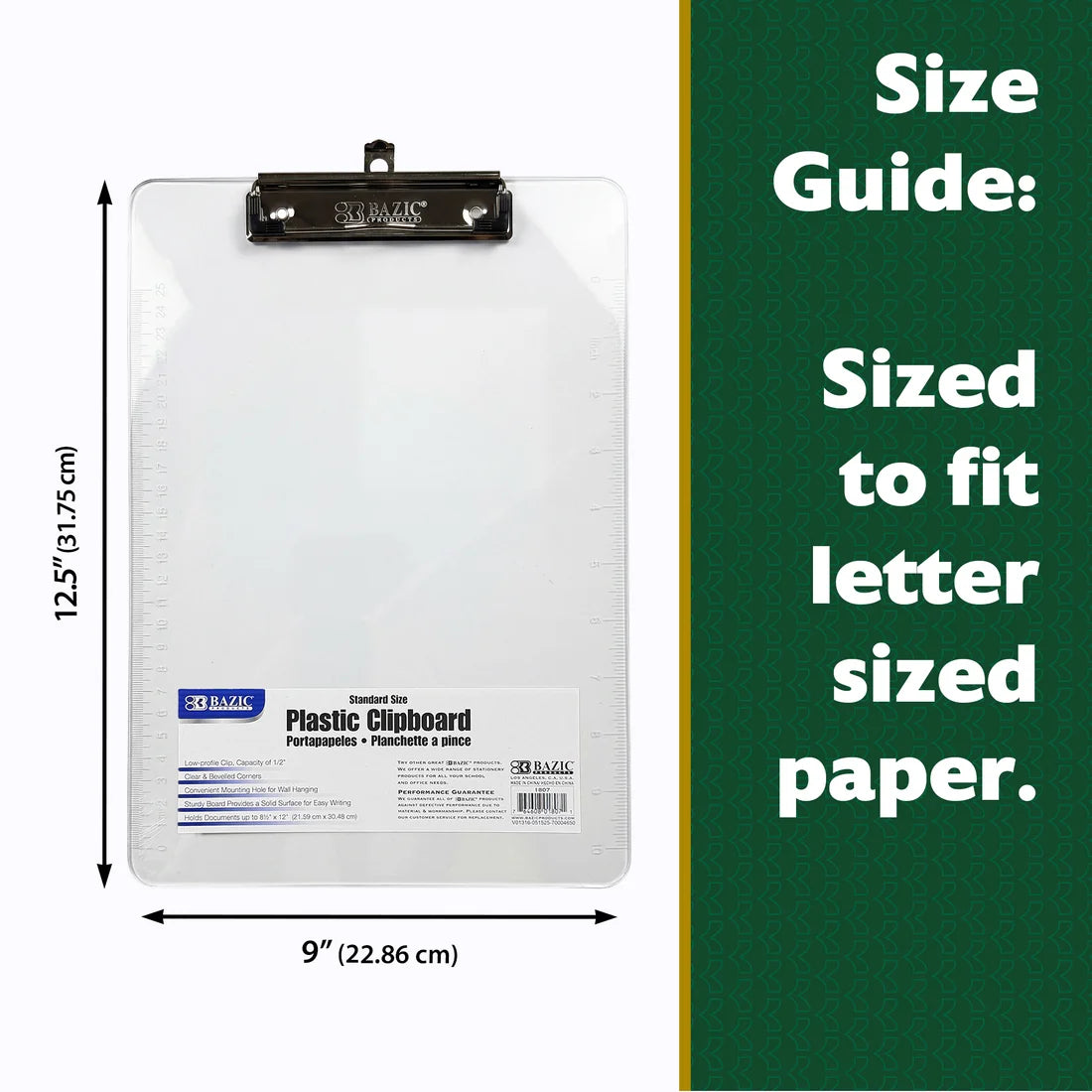 BAZIC Standard Size Clear Plastic Clipboard w/ Low Profile Clip