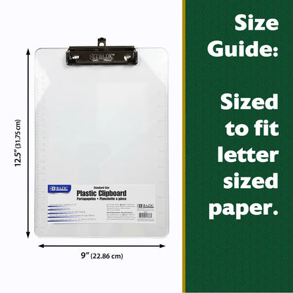 BAZIC Standard Size Clear Plastic Clipboard w/ Low Profile Clip