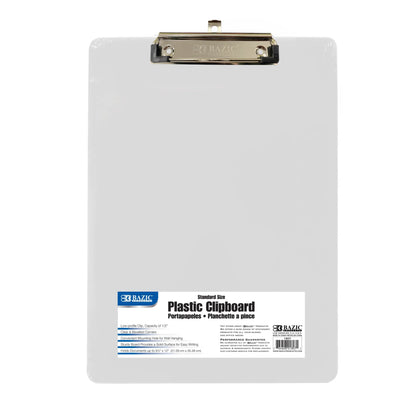 BAZIC Standard Size Clear Plastic Clipboard w/ Low Profile Clip - JA Riollano