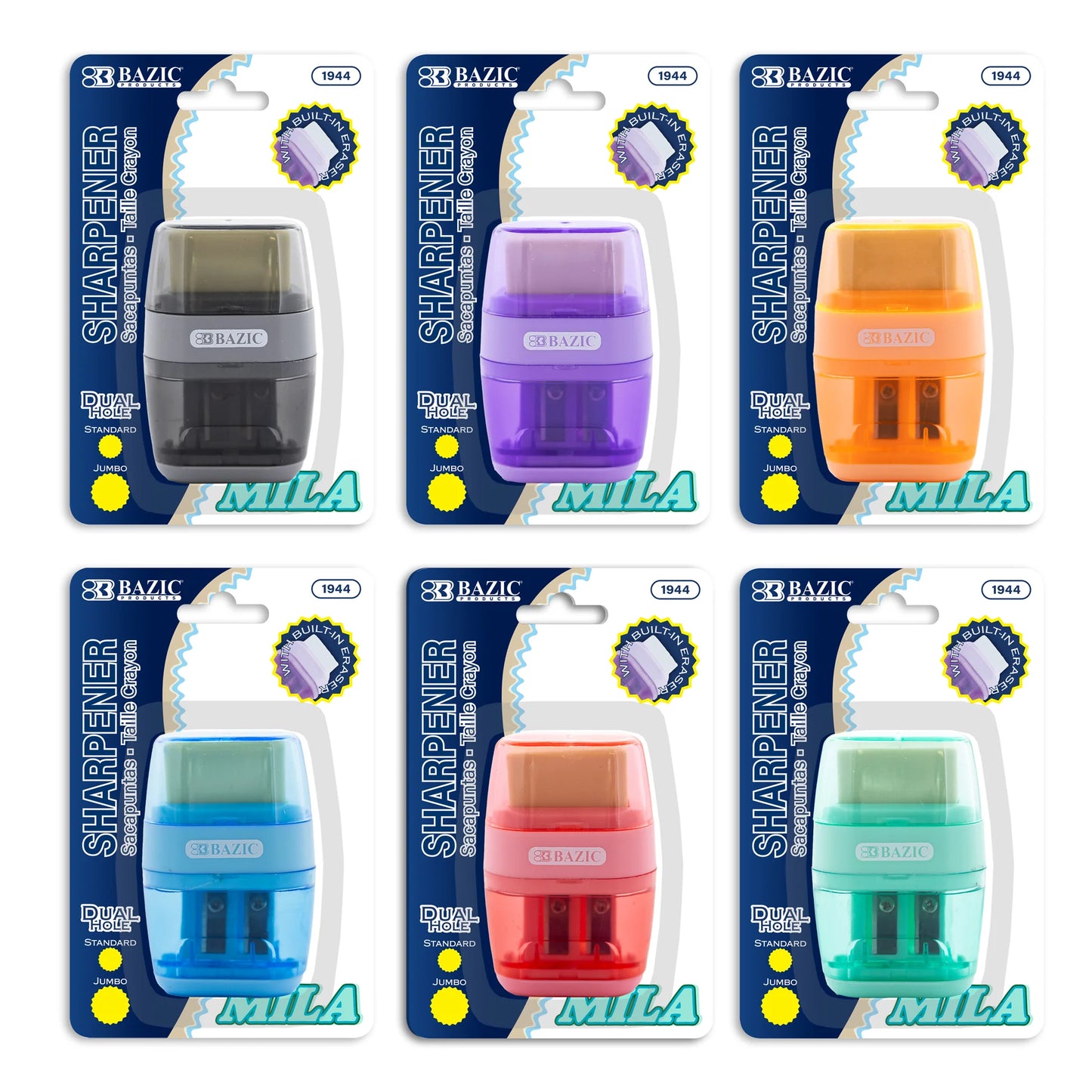 BAZIC Mila Dual Hole Sharpener w/ Square Receptacle + Eraser