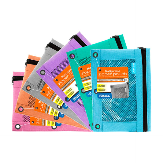 PENCIL POUCH 3-RING PASTEL COLOR W/ MESH WINDOW