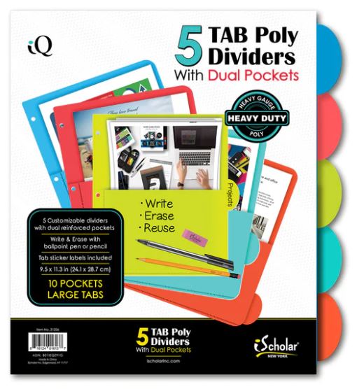 iQ 5 Tab Poly Index Dividers With Pockets
