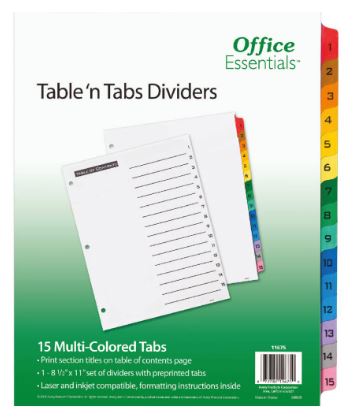 Table 'n Tabs Dividers Multi-Color 1-15 Tab Pkg. 15