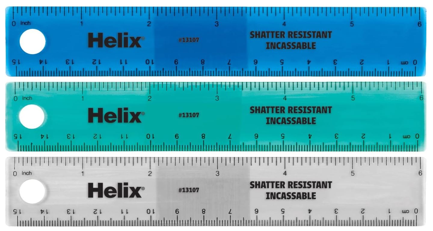 Helix Plastic Ruler 6" / 15cm Assorted Colors
