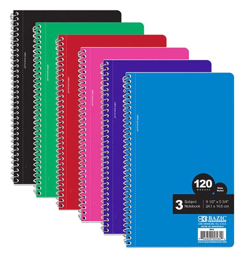 Libreta Argollada 3 Sub. Gde Wide-Ruled Assorted Color 240 PG