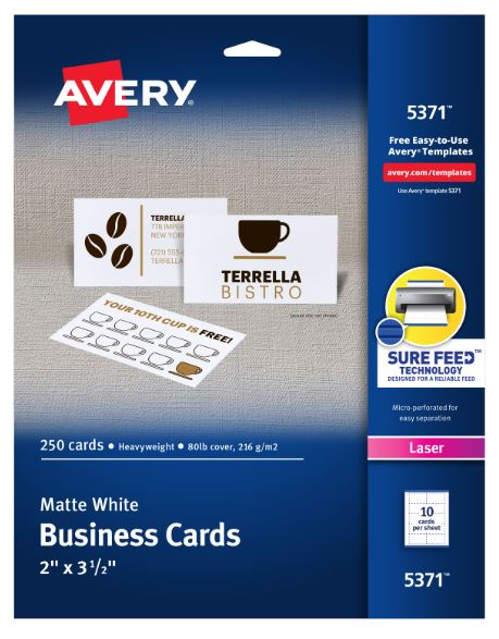 Printable Business Cards 2" X 3" White Pkg. 250