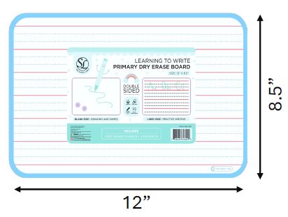 DOUBLE SIDED PRIMARY DRY ERASE BOARD ASST COLORS (12”x8.5") INCLUDES MARKERS AND 2 MAGNETS
