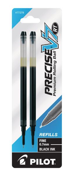 Precise Refill for Liquid Ink Retractable Rollerball V7 0.7 mm Fine Point Black Pkg. 2