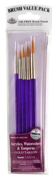 Golden Taklon Long Handle Round Brush Set Pkg. 5