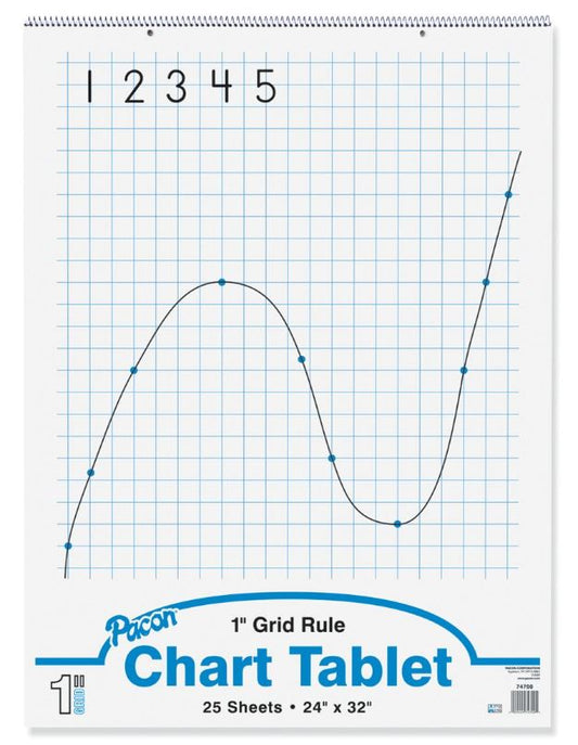 Grid Ruled Chart Tablet Spiral Bound 1" Grid Ruled 24" x 32" 25 Sheet