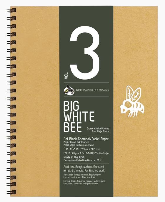 Bee Paper Company Big White Bee Sketchbook Black Charcoal 9" x 12"