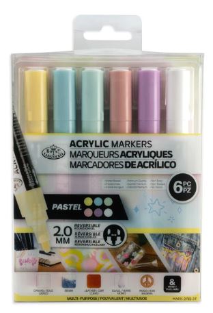 Acrylic 2.0 mm Reversible Tip Pastel Markers Pkg. 6