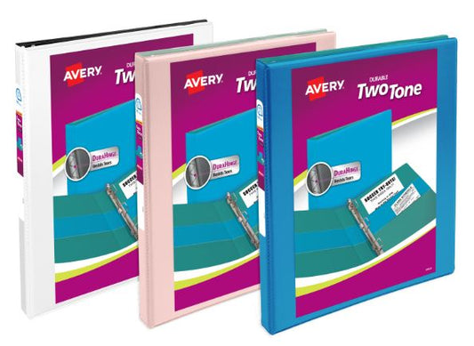 Two-Tone Durable View Binder D-Ring 1/2" Assorted Colors