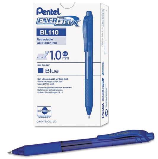 EnerGel X Roller Ball Retractable Gel Pen 1.0 mm Bold Blue Cj. 12