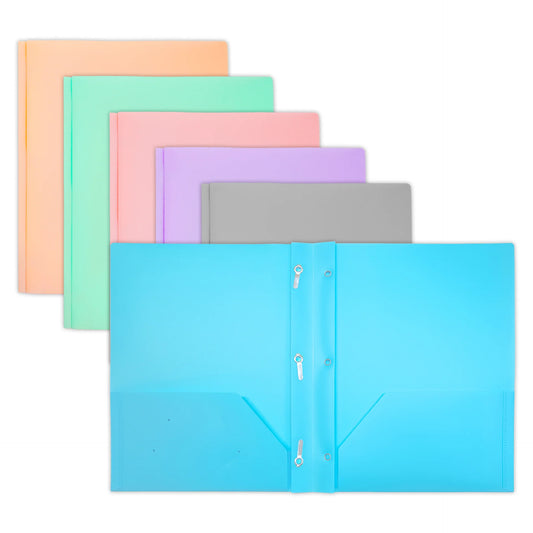 PASTEL COLOR 2-POCKET POLY PORTFOLIO W/ 3 PRONGS
