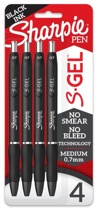 Sharpie S-Gel Pens Medium Point 0.7 mm Black Pkg. 4