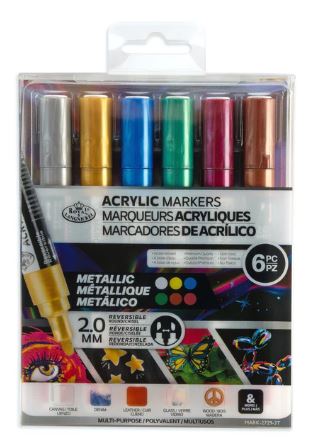 Acrylic 2.0 mm Reversible Tip Metallic Markers Pkg. 6