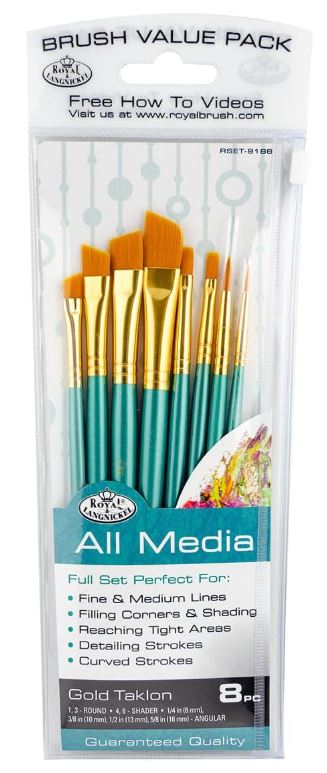 Golden Taklon Variety Brush Set Pkg. 8