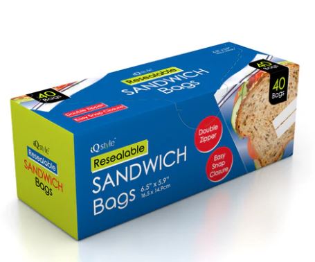 iQ Style Resealable Sandwich Bags Double Zipper 40CT