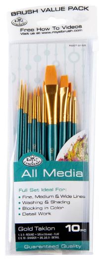 Golden Taklon Variety Brush Set with Brush Pouch Pkg. 10