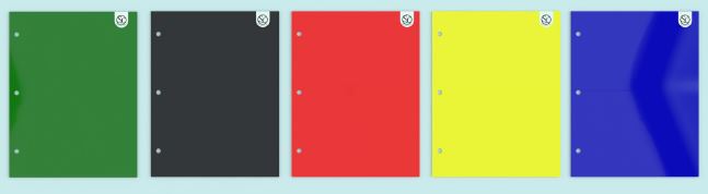 PAPER PORTFOLIOS IN PDQ- CLASSIC COLORS (RED, YELLOW, BLUE, GREEN, BLACK)