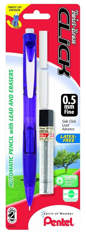 Twist Erase CLICK 0.5 m 2 Eraser Refill/Leads Assorted Barrels 4 PCS