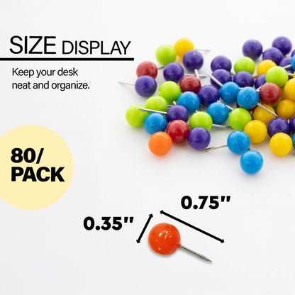 Assorted Color Round Push Pins (80/Pack)