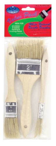 Natural Bristle Wooden Chip Brush Set Pkg. 3
