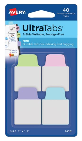 Ultra Tabs Mini Tabs 1" x 1.5" Assorted Pastel Colors Pkg. 40