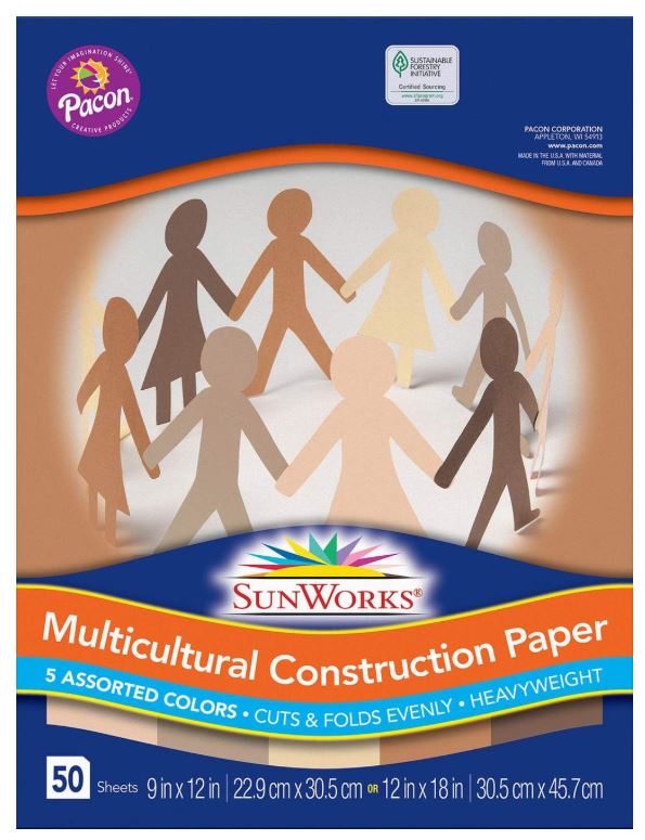 Multicultural Construction Paper 9" x 12" 5 Asst. Color 50 Sheet