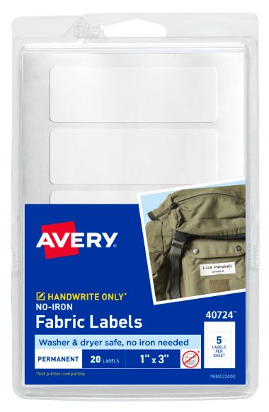 No-Iron Fabric Labels 1" x 3" Washer and Dryer-Safe Labels Pkg. 20
