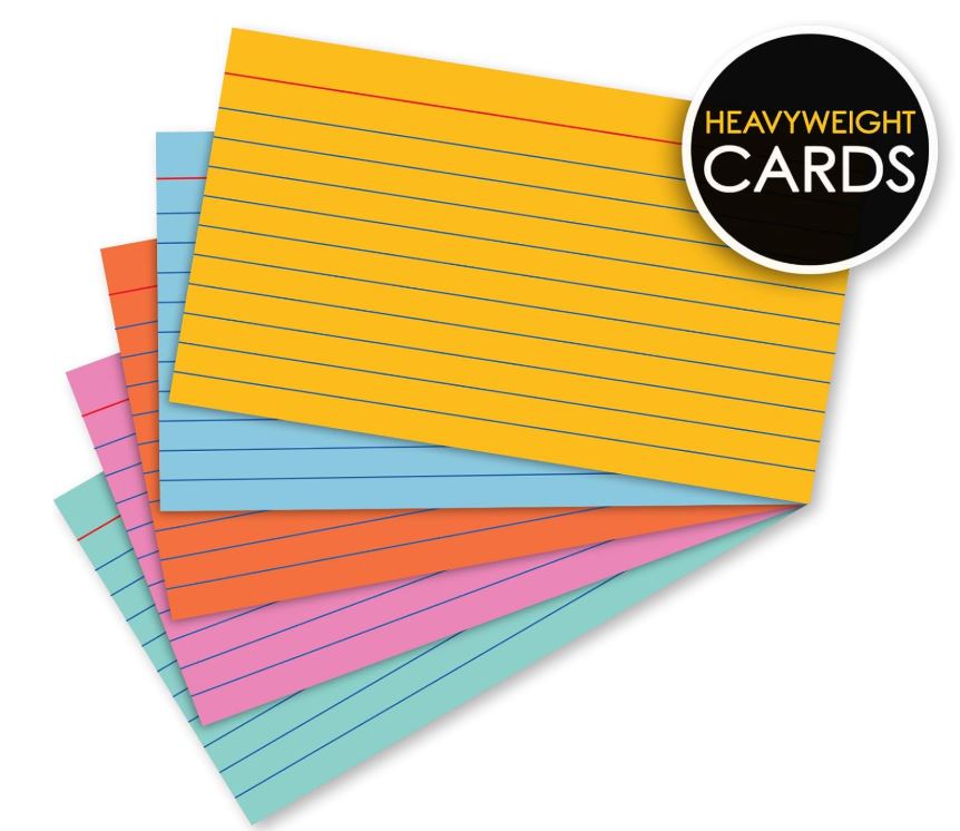 Index Cards Ruled 3" x 5" Assorted Colors Pkg. 100