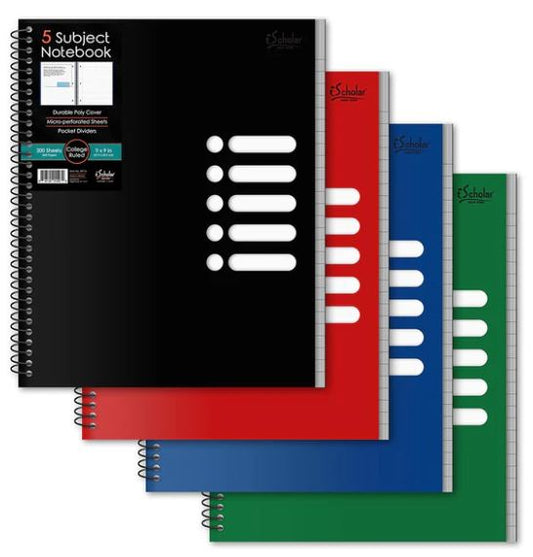 5 Subject Poly Notebook College Ruled 11" x 9" 200 Sheets