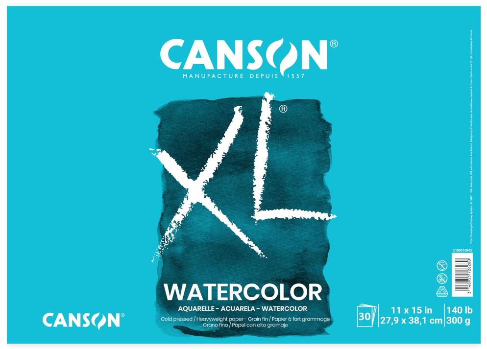 Canson XL Series Watercolor Paper Pad 11" x 15" White 30 Sheet 140 lb