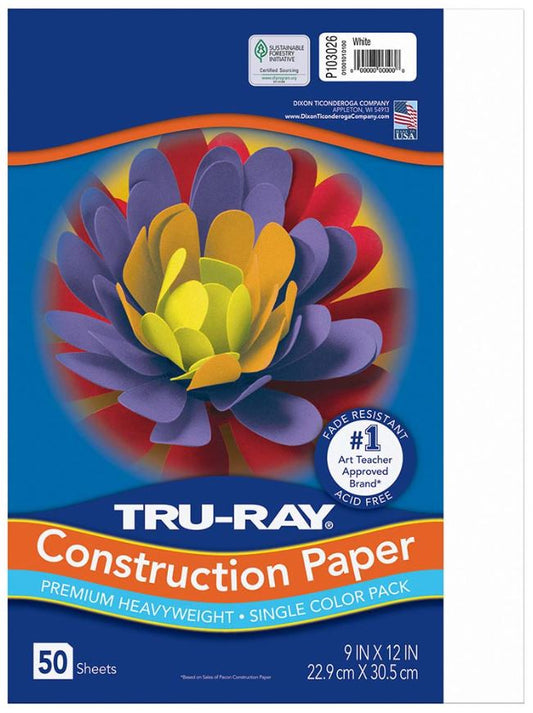 Construction Paper 50% Recycled 9" x 12" White Pkg. 50